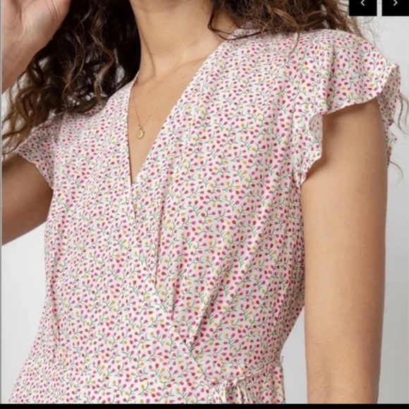 Rails Koreen Flower Vines Wrap Mini Dress White Pink Lined Short Sleeve Size M - Picture 2 of 8